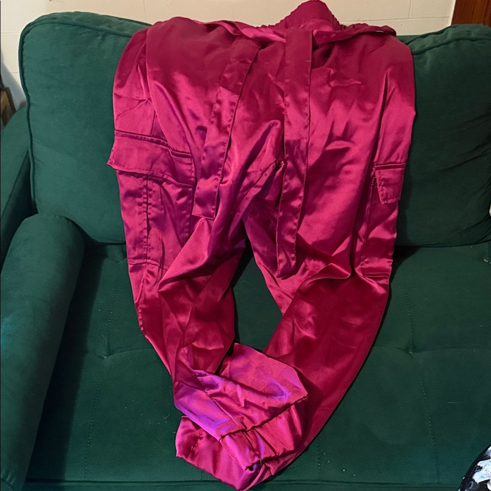 Sincerely Jules Pink Satin Cropped Pants